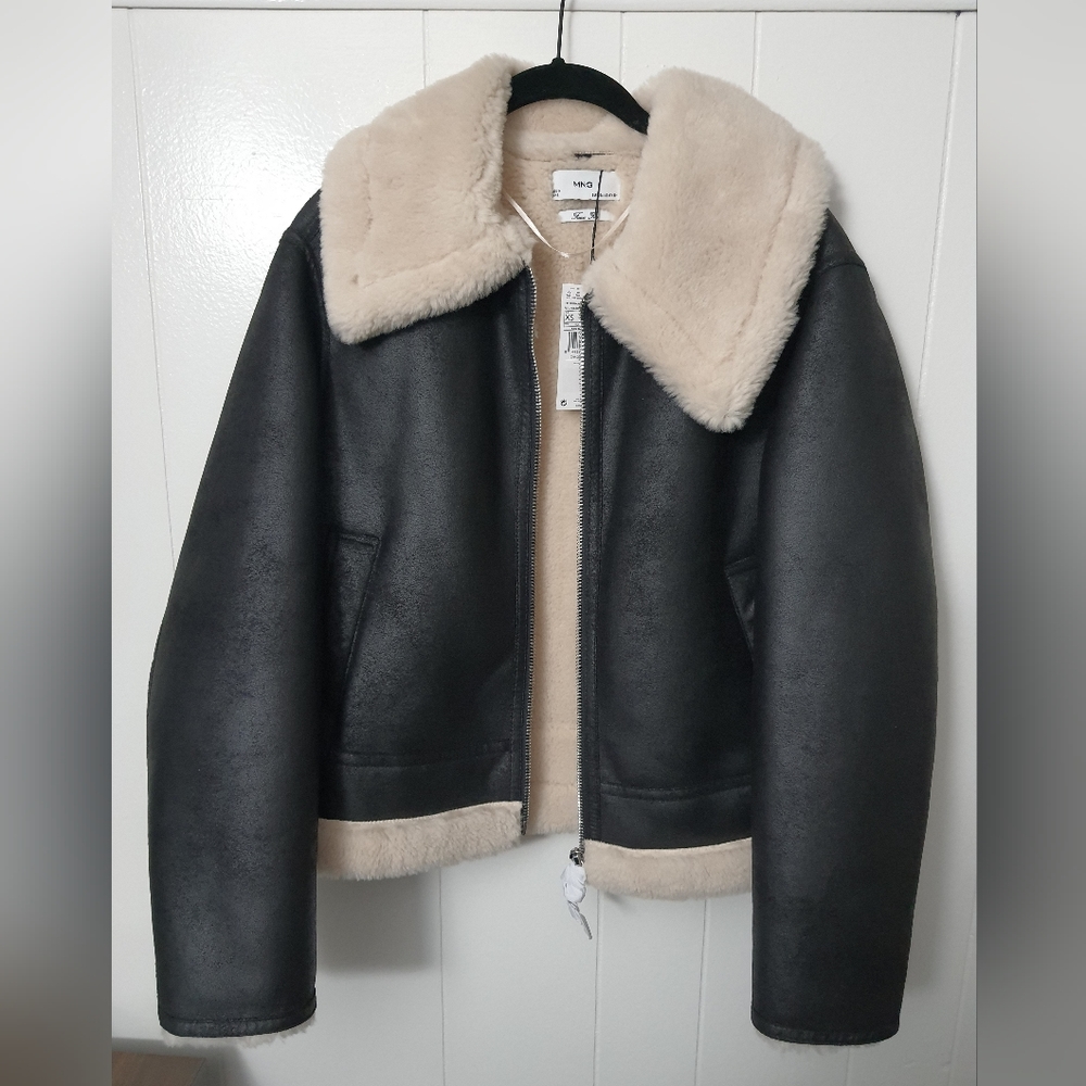 Mango Shearling Collar Jacket (black, XS)